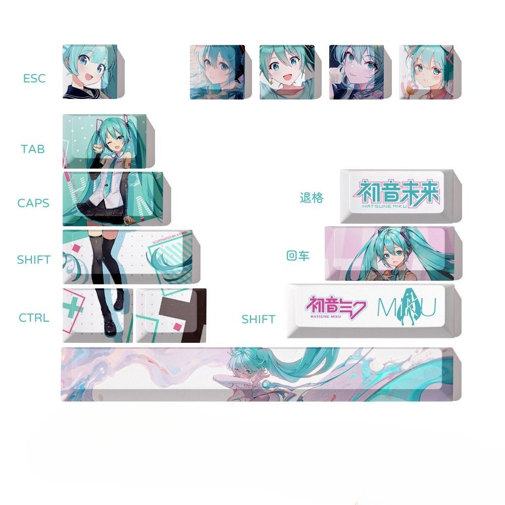 Keycap Artisan Anime - Hatsune Miku Keycaps, OEM Height PBT
